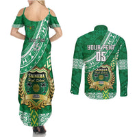 Custom Saineha High School Couples Matching Summer Maxi Dress and Long Sleeve Button Shirts Tongan Kupesi Pattern LT05 - Polynesian Pride