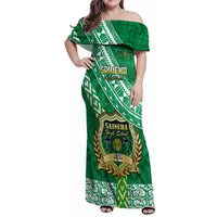 Custom Saineha High School Family Matching Off Shoulder Maxi Dress and Hawaiian Shirt Tongan Kupesi Pattern LT05 Mom's Dress Green - Polynesian Pride