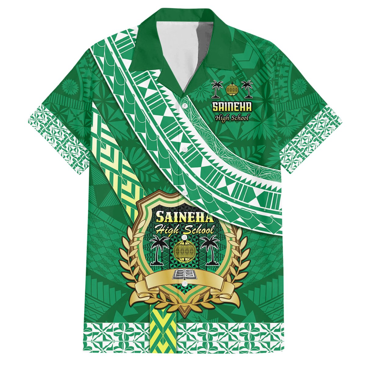 Custom Saineha High School Hawaiian Shirt Tongan Kupesi Pattern LT05 Green - Polynesian Pride