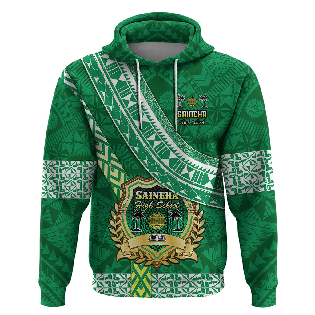 Custom Saineha High School Hoodie Tongan Kupesi Pattern LT05 Pullover Hoodie Green - Polynesian Pride