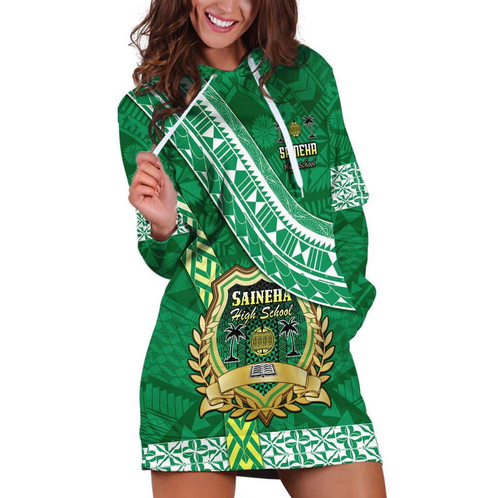 Custom Saineha High School Hoodie Dress Tongan Kupesi Pattern LT05 Green - Polynesian Pride
