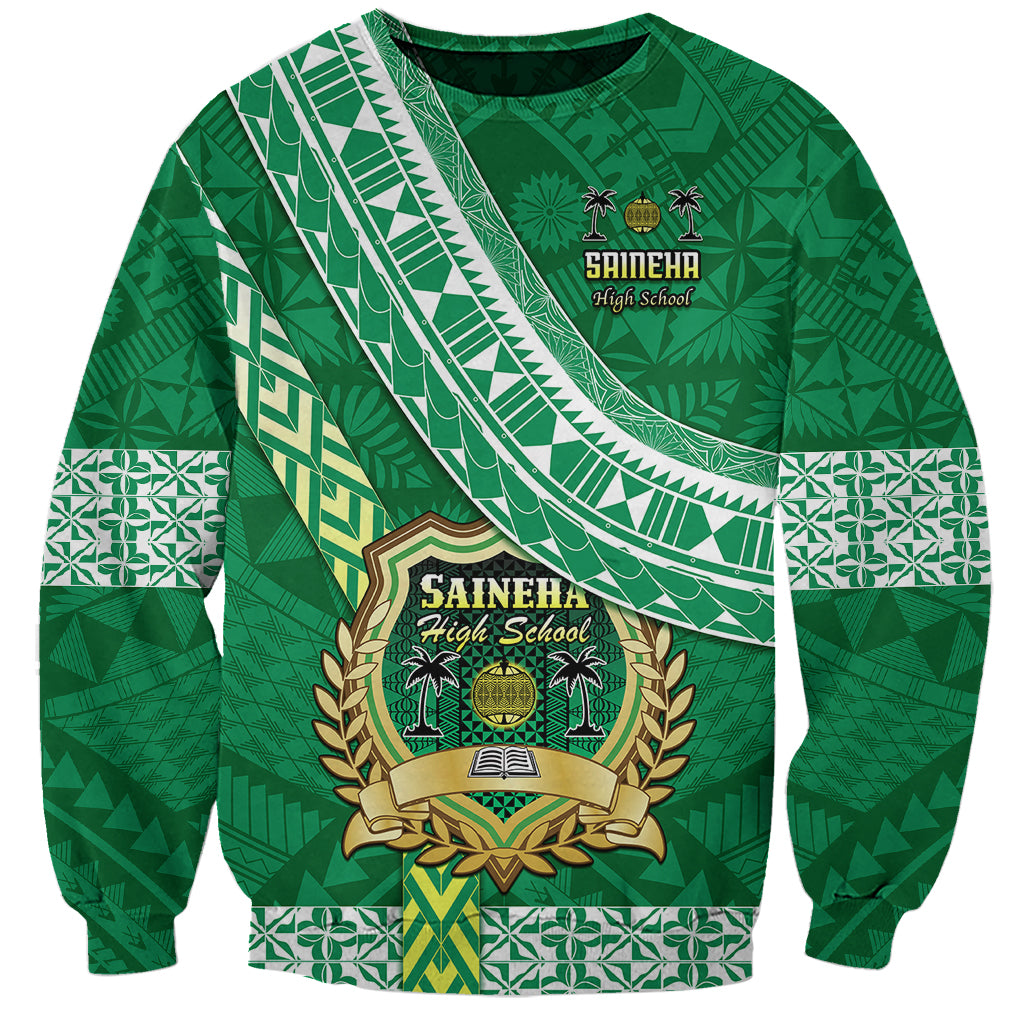 Custom Saineha High School Sweatshirt Tongan Kupesi Pattern LT05 Unisex Green - Polynesian Pride
