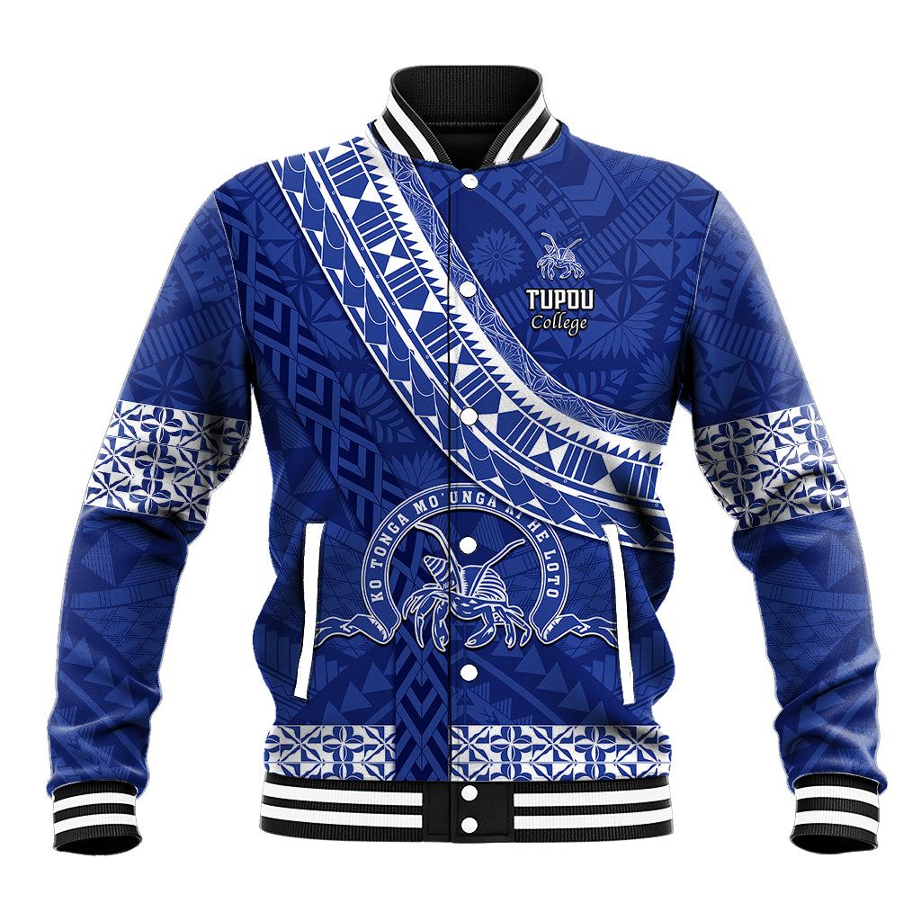 Custom Tupou College Baseball Jacket Tongan Kupesi Pattern LT05 Unisex Blue - Polynesian Pride