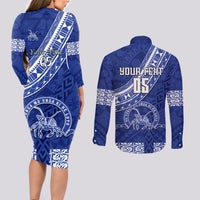 Custom Tupou College Couples Matching Long Sleeve Bodycon Dress and Long Sleeve Button Shirts Tongan Kupesi Pattern LT05 - Polynesian Pride