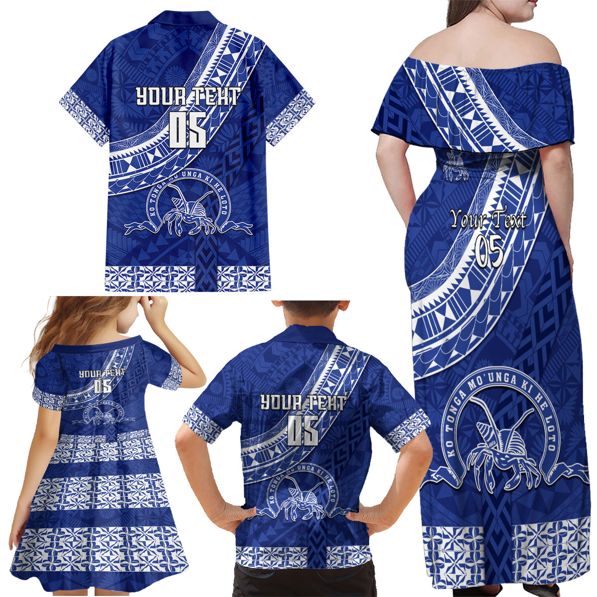 Custom Tupou College Family Matching Off Shoulder Maxi Dress and Hawaiian Shirt Tongan Kupesi Pattern LT05 - Polynesian Pride
