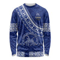 Custom Tupou College Long Sleeve Shirt Tongan Kupesi Pattern LT05 Unisex Blue - Polynesian Pride