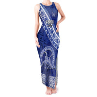 Custom Tupou College Tank Maxi Dress Tongan Kupesi Pattern LT05 Women Blue - Polynesian Pride