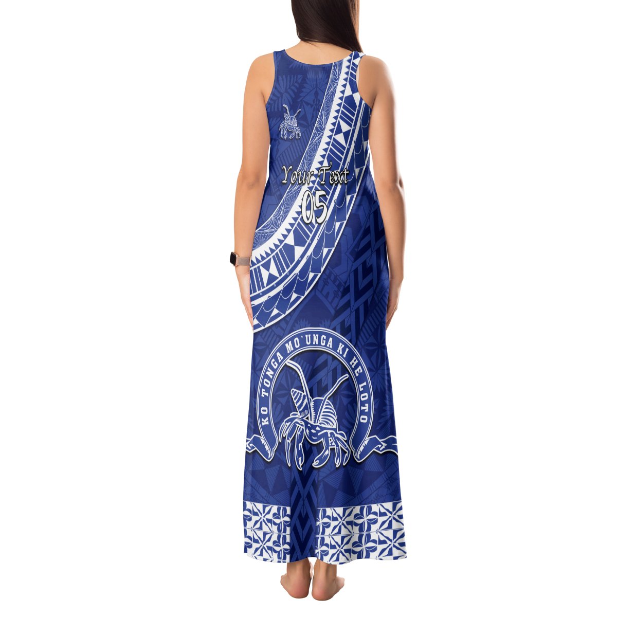 Custom Tupou College Tank Maxi Dress Tongan Kupesi Pattern LT05 - Polynesian Pride