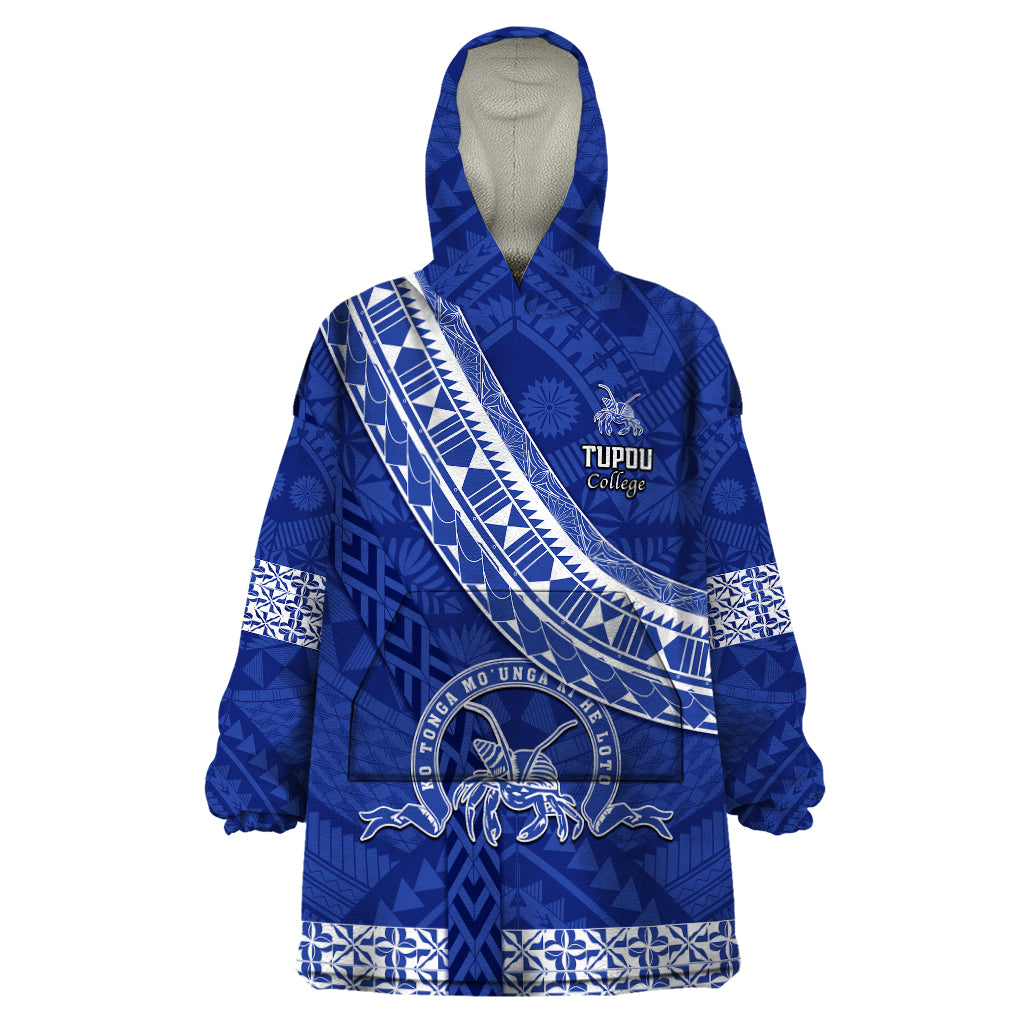 Custom Tupou College Wearable Blanket Hoodie Tongan Kupesi Pattern LT05 One Size Blue - Polynesian Pride