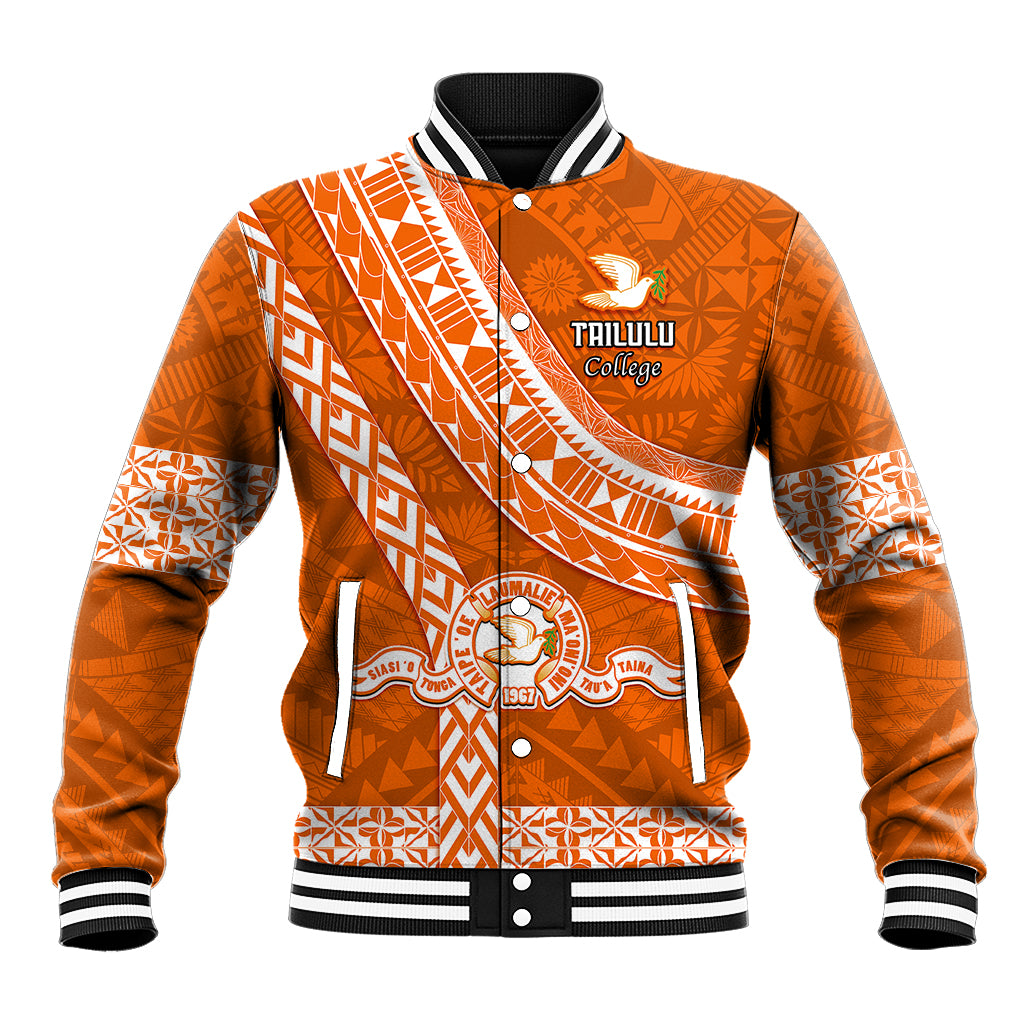 Custom Tailulu College Baseball Jacket Tongan Kupesi Pattern LT05 Unisex Orange - Polynesian Pride