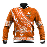 Custom Tailulu College Baseball Jacket Tongan Kupesi Pattern LT05 Unisex Orange - Polynesian Pride
