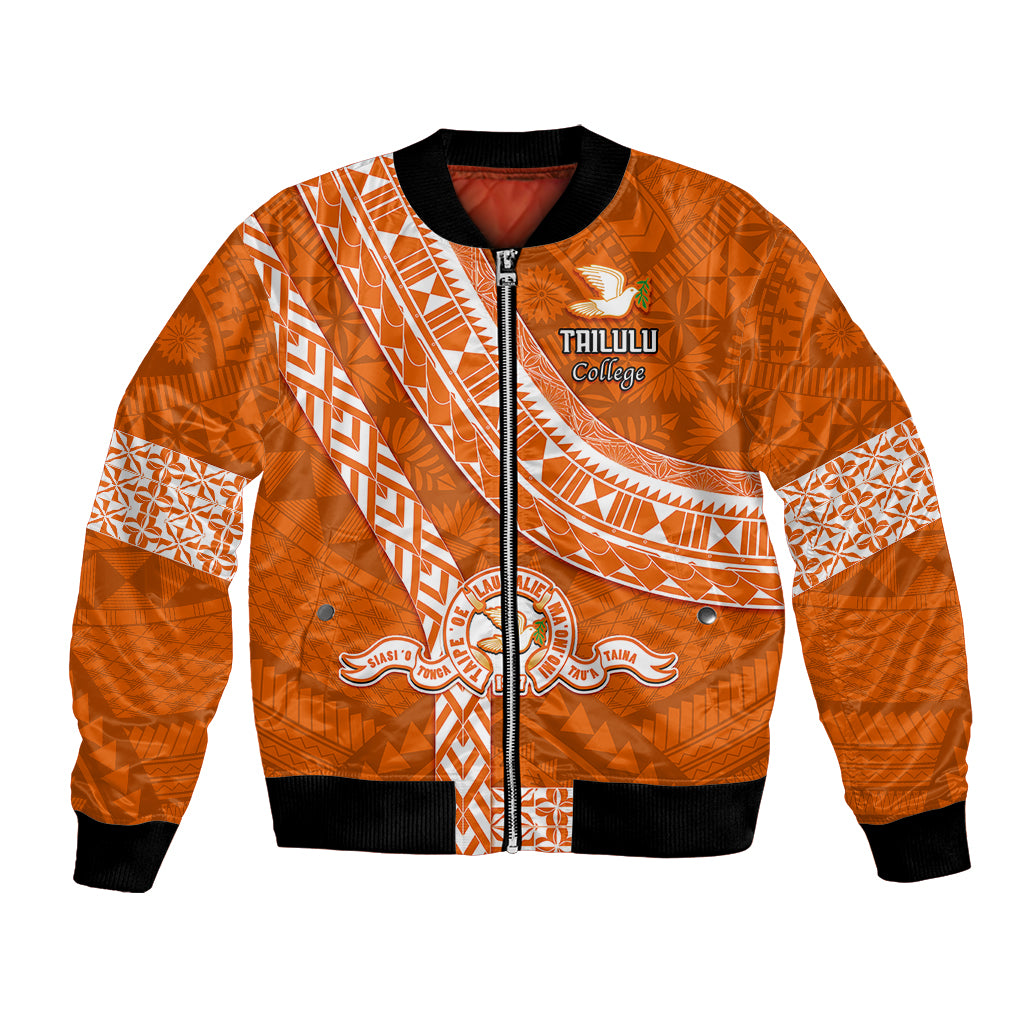 Custom Tailulu College Bomber Jacket Tongan Kupesi Pattern LT05 Unisex Orange - Polynesian Pride