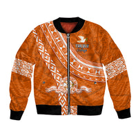Custom Tailulu College Bomber Jacket Tongan Kupesi Pattern LT05 Unisex Orange - Polynesian Pride