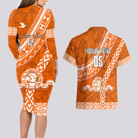 Custom Tailulu College Couples Matching Long Sleeve Bodycon Dress and Hawaiian Shirt Tongan Kupesi Pattern LT05 - Polynesian Pride