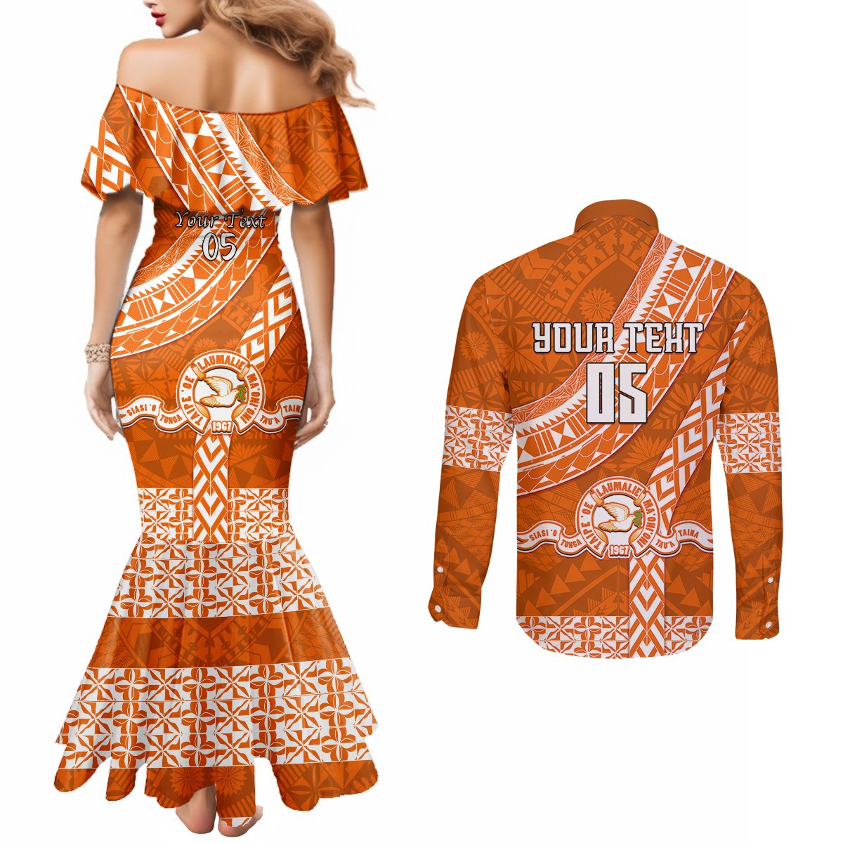 Custom Tailulu College Couples Matching Mermaid Dress and Long Sleeve Button Shirts Tongan Kupesi Pattern LT05 - Polynesian Pride