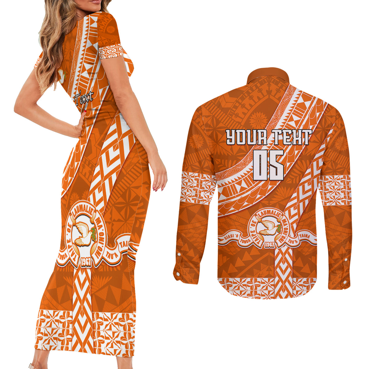 Custom Tailulu College Couples Matching Short Sleeve Bodycon Dress and Long Sleeve Button Shirts Tongan Kupesi Pattern LT05 - Polynesian Pride