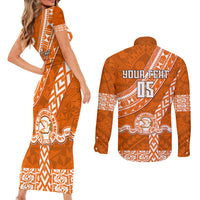 Custom Tailulu College Couples Matching Short Sleeve Bodycon Dress and Long Sleeve Button Shirts Tongan Kupesi Pattern LT05 - Polynesian Pride