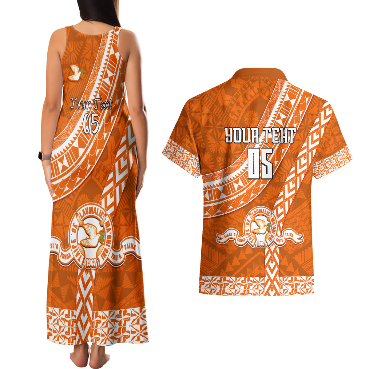 Custom Tailulu College Couples Matching Tank Maxi Dress and Hawaiian Shirt Tongan Kupesi Pattern LT05 - Polynesian Pride