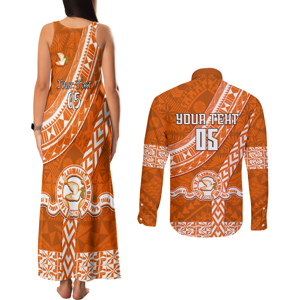 Custom Tailulu College Couples Matching Tank Maxi Dress and Long Sleeve Button Shirts Tongan Kupesi Pattern LT05 - Polynesian Pride