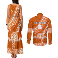 Custom Tailulu College Couples Matching Tank Maxi Dress and Long Sleeve Button Shirts Tongan Kupesi Pattern LT05 - Polynesian Pride