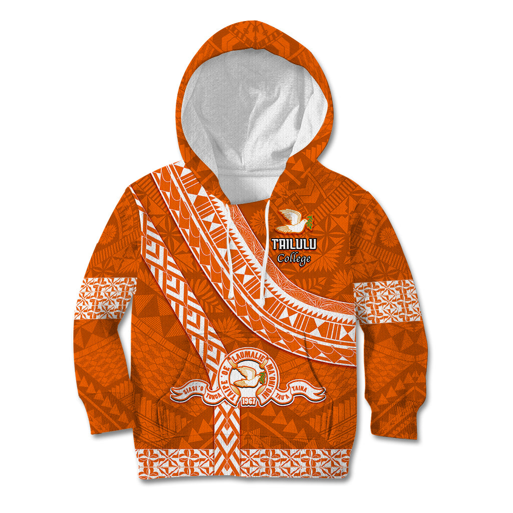 Custom Tailulu College Kid Hoodie Tongan Kupesi Pattern LT05 Orange - Polynesian Pride