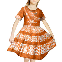 Custom Tailulu College Kid Short Sleeve Dress Tongan Kupesi Pattern LT05 - Polynesian Pride