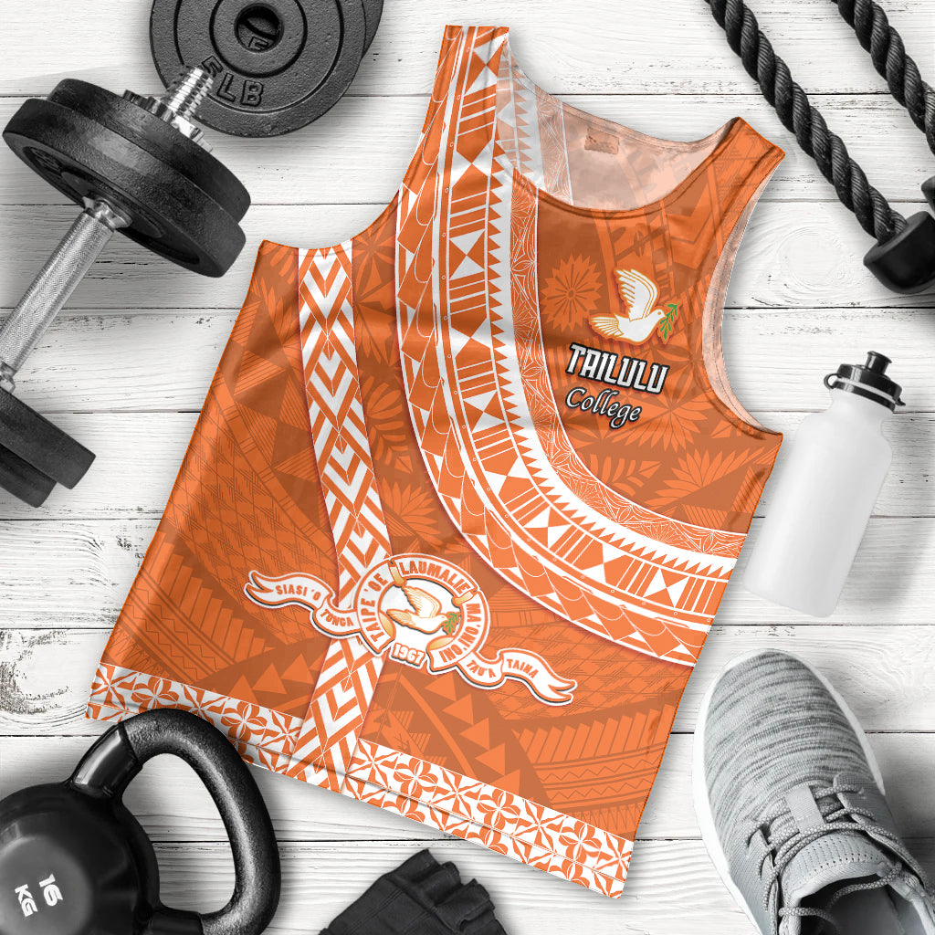 Custom Tailulu College Men Tank Top Tongan Kupesi Pattern LT05 Orange - Polynesian Pride
