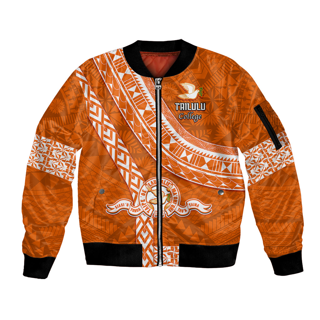 Custom Tailulu College Sleeve Zip Bomber Jacket Tongan Kupesi Pattern LT05 Unisex Orange - Polynesian Pride