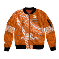 Custom Tailulu College Sleeve Zip Bomber Jacket Tongan Kupesi Pattern LT05 Unisex Orange - Polynesian Pride