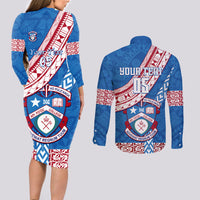 Custom Apifoou College Couples Matching Long Sleeve Bodycon Dress and Long Sleeve Button Shirts Tongan Kupesi Pattern LT05 - Polynesian Pride