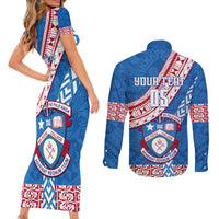 Custom Apifoou College Couples Matching Short Sleeve Bodycon Dress and Long Sleeve Button Shirts Tongan Kupesi Pattern LT05 - Polynesian Pride