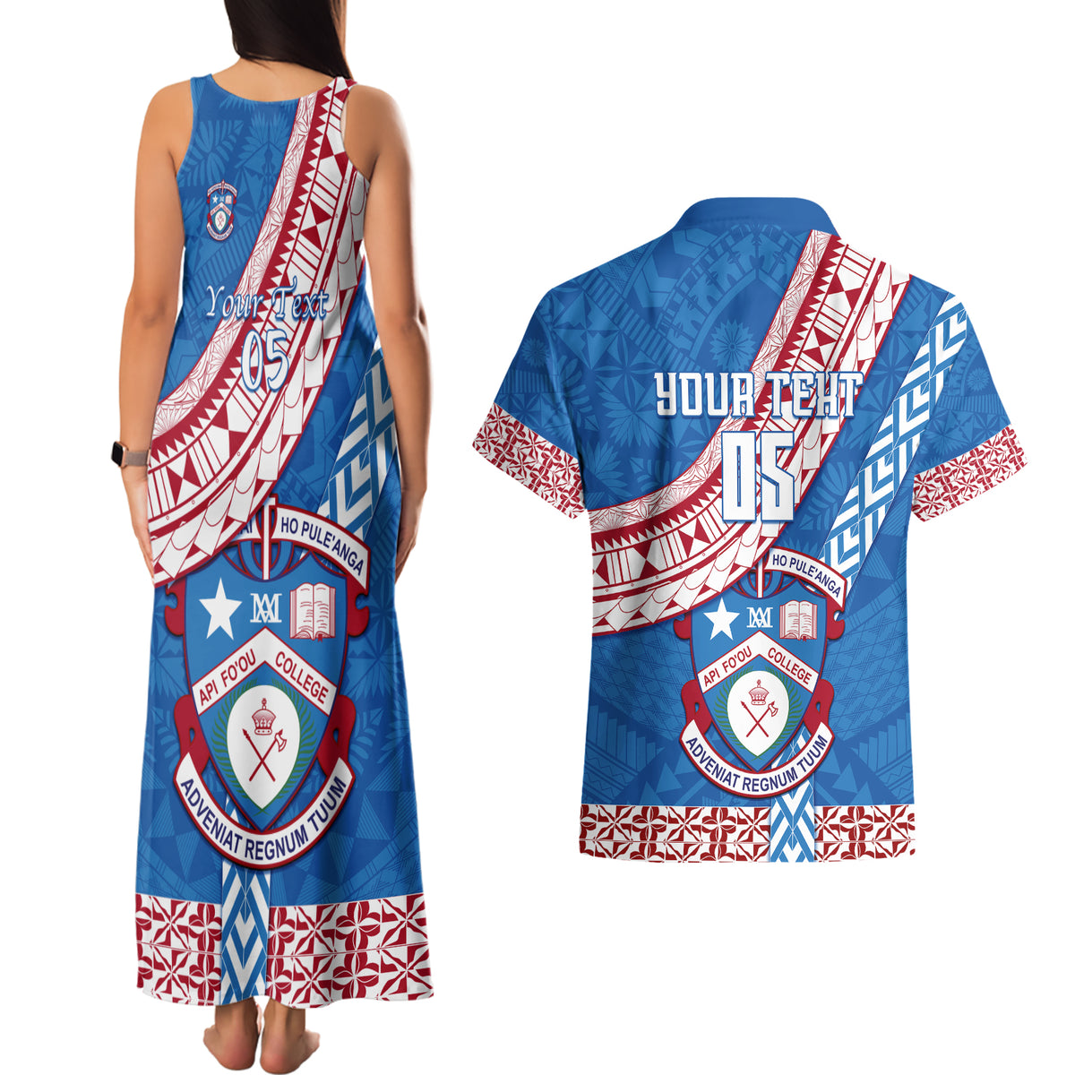 Custom Apifoou College Couples Matching Tank Maxi Dress and Hawaiian Shirt Tongan Kupesi Pattern LT05 - Polynesian Pride