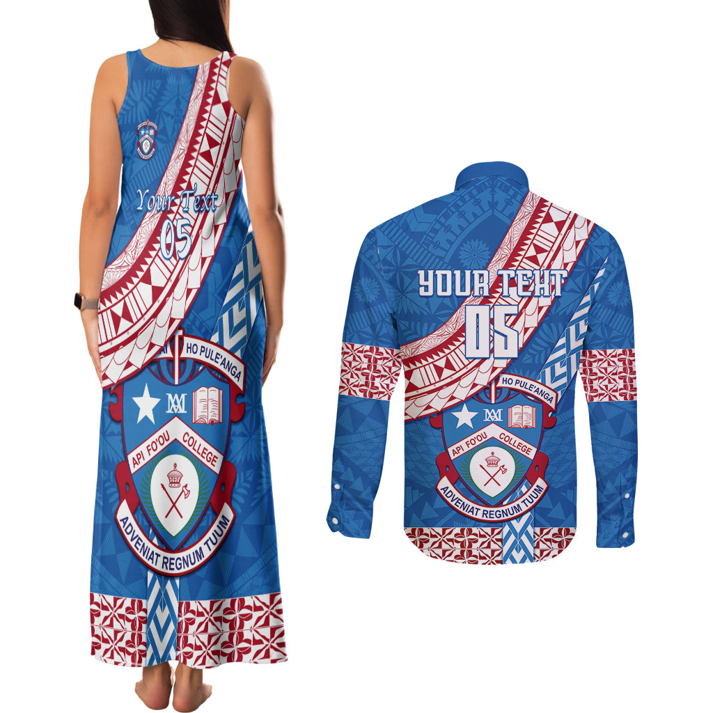 Custom Apifoou College Couples Matching Tank Maxi Dress and Long Sleeve Button Shirts Tongan Kupesi Pattern LT05 - Polynesian Pride
