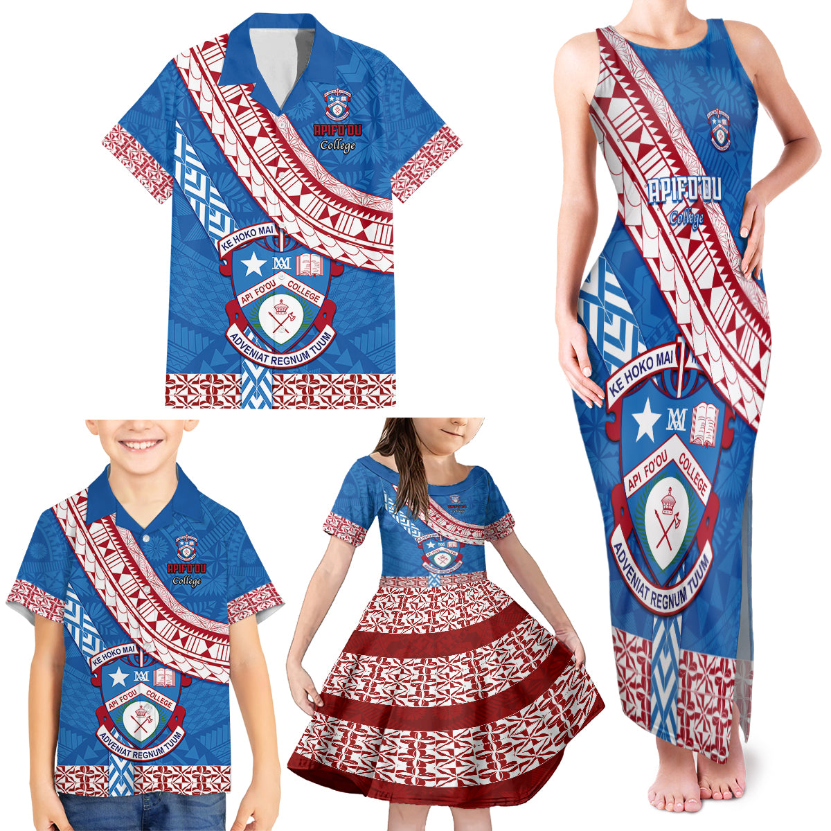 Custom Apifoou College Family Matching Tank Maxi Dress and Hawaiian Shirt Tongan Kupesi Pattern LT05 - Polynesian Pride