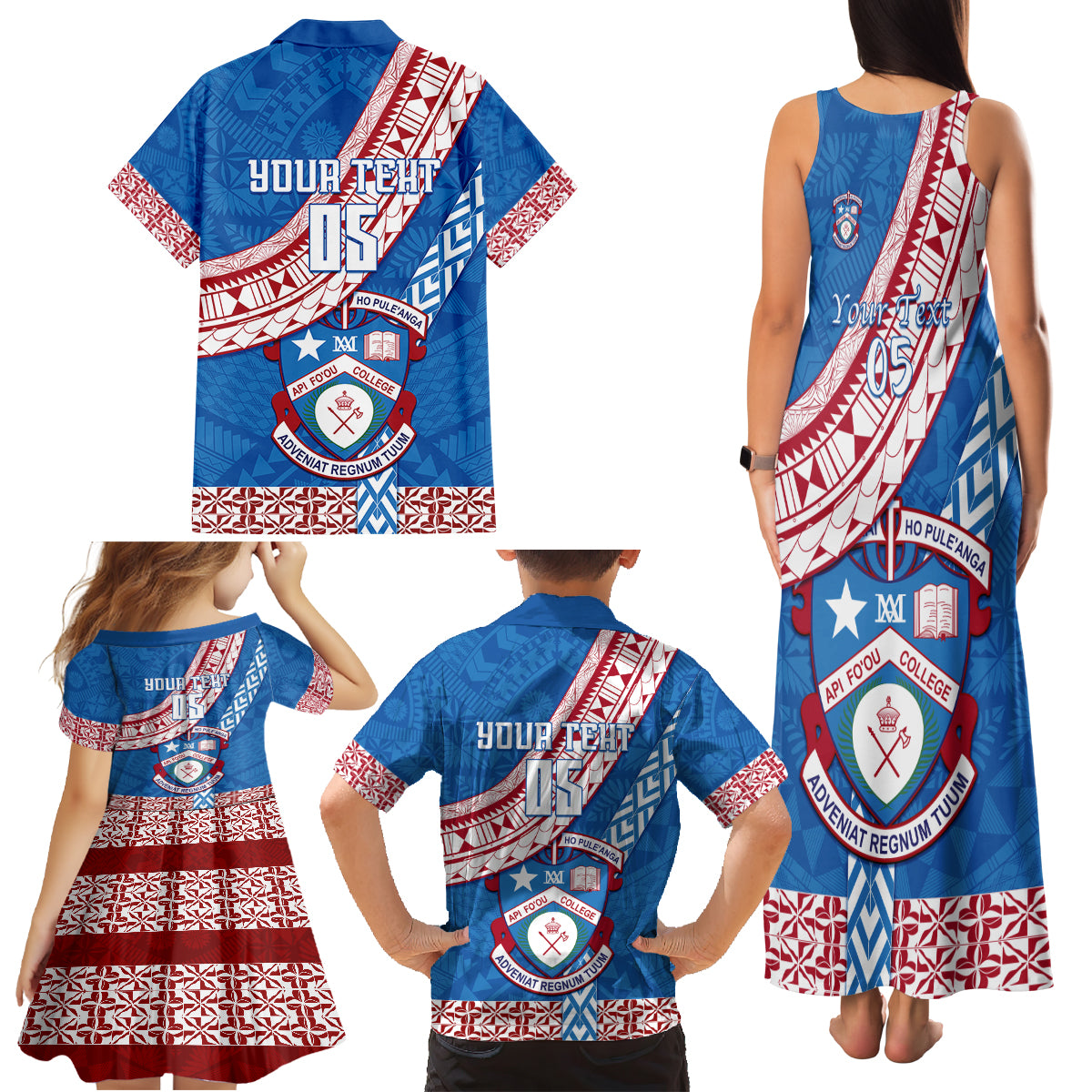 Custom Apifoou College Family Matching Tank Maxi Dress and Hawaiian Shirt Tongan Kupesi Pattern LT05 - Polynesian Pride