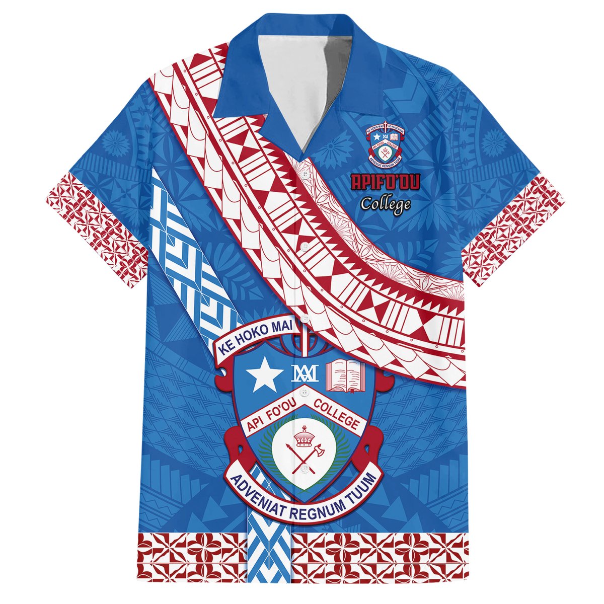 Custom Apifoou College Hawaiian Shirt Tongan Kupesi Pattern LT05 Blue - Polynesian Pride