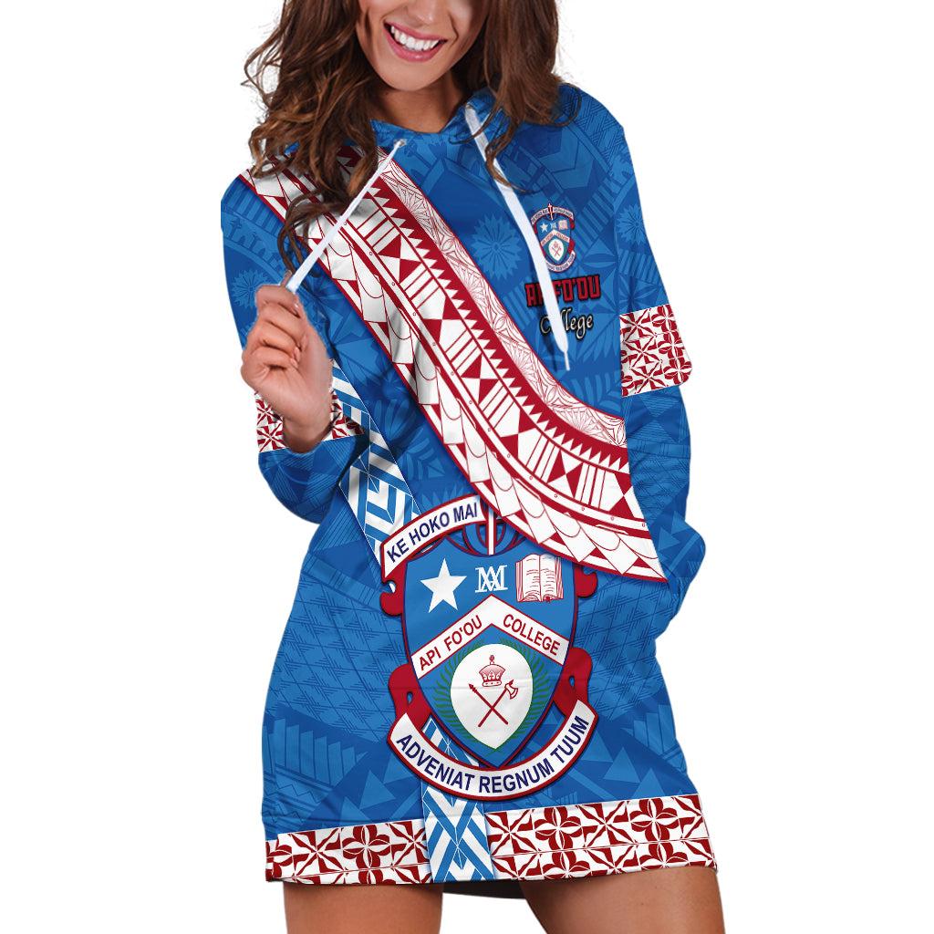 Custom Apifoou College Hoodie Dress Tongan Kupesi Pattern LT05 Blue - Polynesian Pride