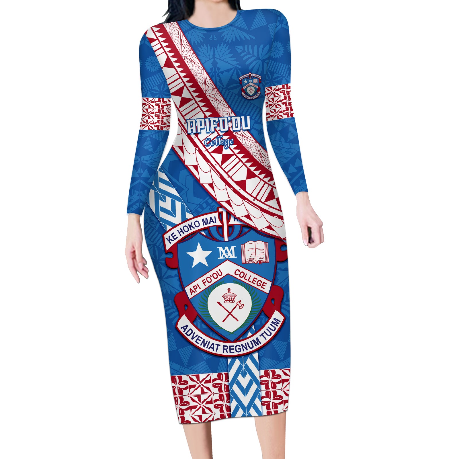 custom-apifoou-college-long-sleeve-bodycon-dress-tongan-kupesi-pattern