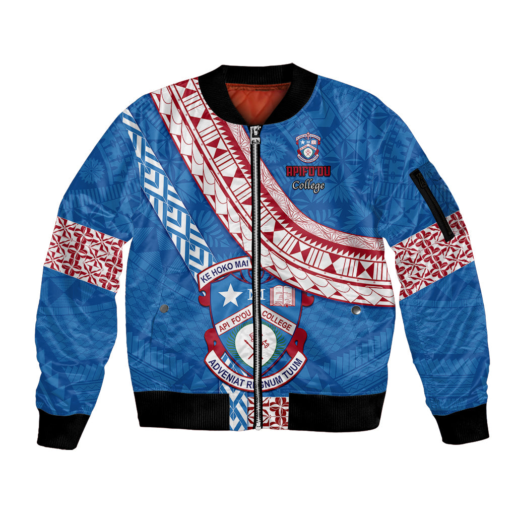 Custom Apifoou College Sleeve Zip Bomber Jacket Tongan Kupesi Pattern LT05 Unisex Blue - Polynesian Pride