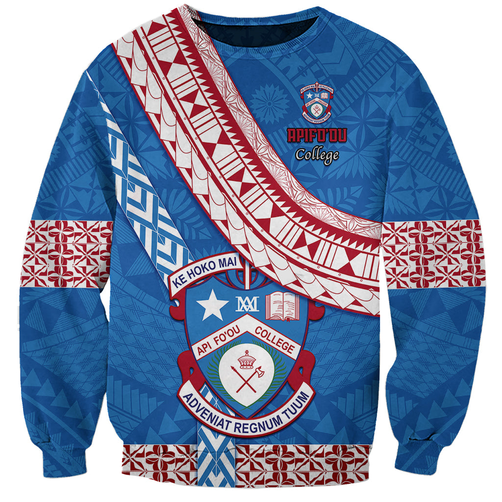 Custom Apifoou College Sweatshirt Tongan Kupesi Pattern LT05 Unisex Blue - Polynesian Pride