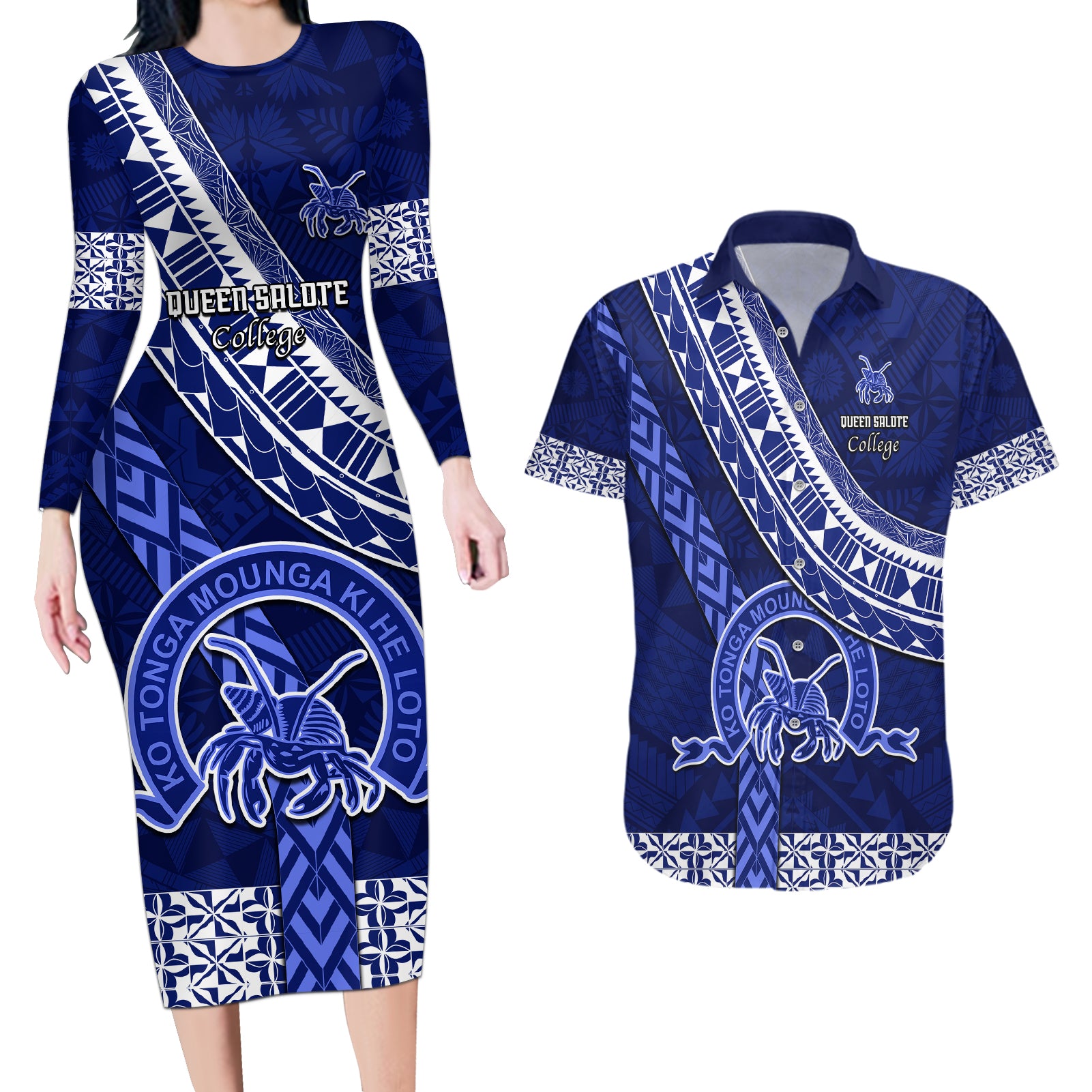 custom-queen-salote-college-couples-matching-long-sleeve-bodycon-dress-and-hawaiian-shirt-tongan-kupesi-pattern