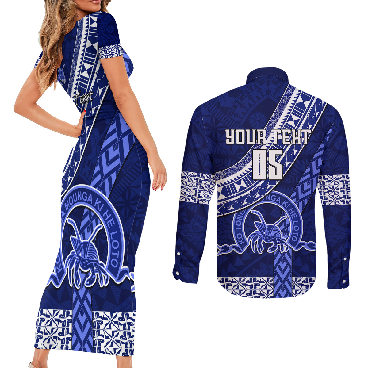 custom-queen-salote-college-couples-matching-short-sleeve-bodycon-dress-and-long-sleeve-button-shirts-tongan-kupesi-pattern