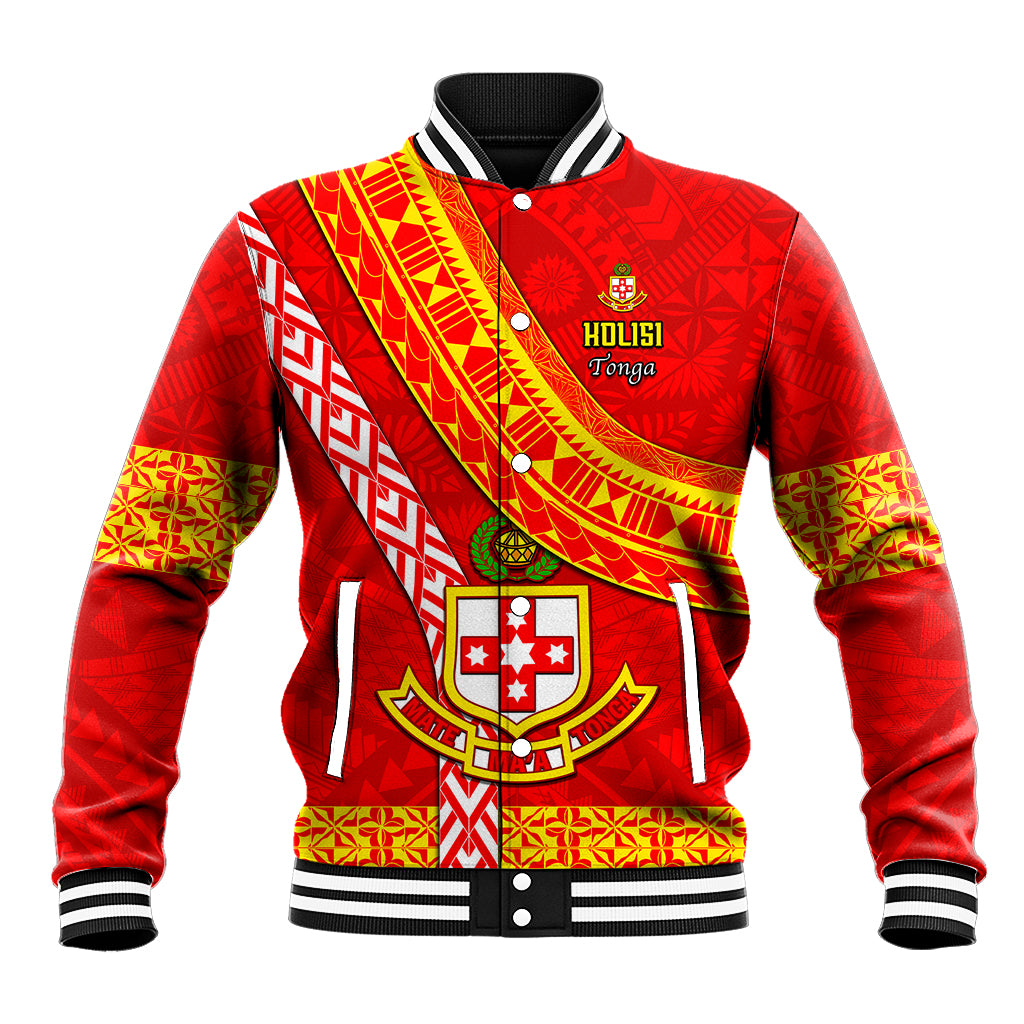 Custom Kolisi Tonga Baseball Jacket Tongan Kupesi Pattern LT05 Unisex Red - Polynesian Pride