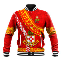 Custom Kolisi Tonga Baseball Jacket Tongan Kupesi Pattern LT05 Unisex Red - Polynesian Pride