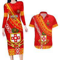 Custom Kolisi Tonga Couples Matching Long Sleeve Bodycon Dress and Hawaiian Shirt Tongan Kupesi Pattern LT05 Red - Polynesian Pride