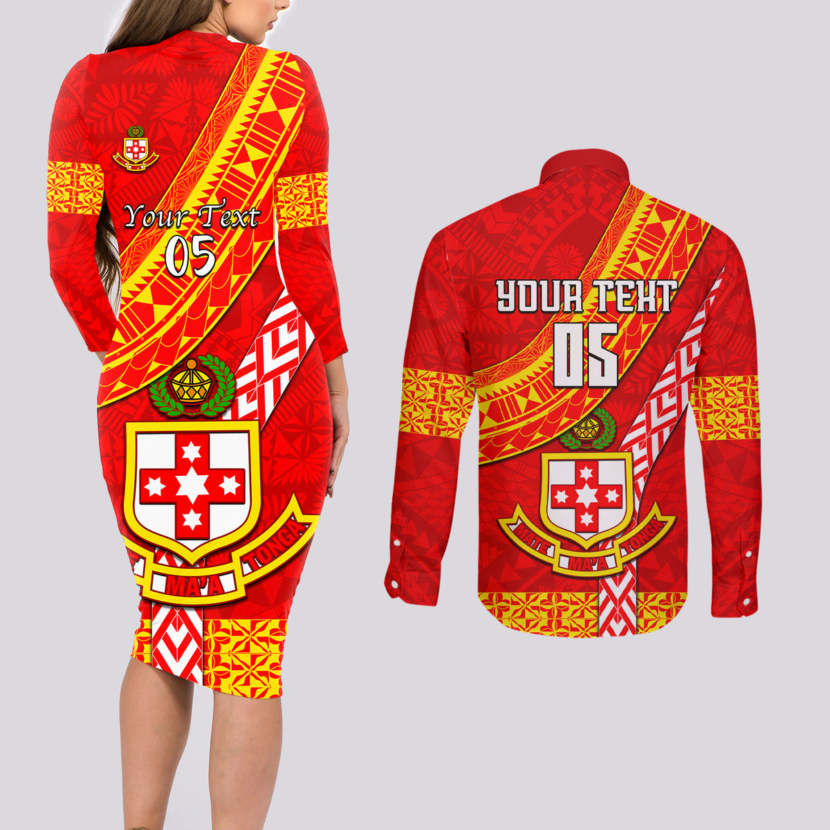 Custom Kolisi Tonga Couples Matching Long Sleeve Bodycon Dress and Long Sleeve Button Shirts Tongan Kupesi Pattern LT05 - Polynesian Pride