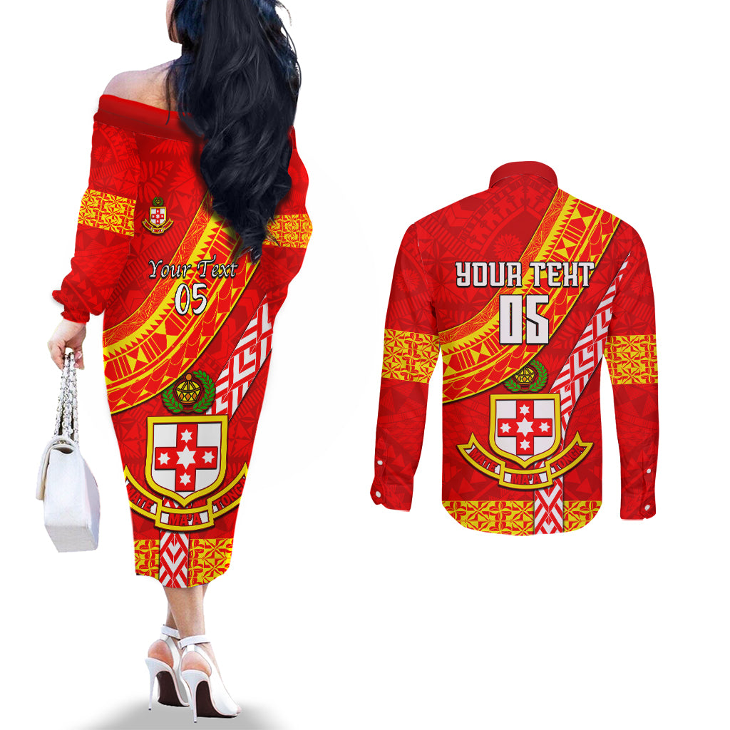 Custom Kolisi Tonga Couples Matching Off The Shoulder Long Sleeve Dress and Long Sleeve Button Shirts Tongan Kupesi Pattern LT05 - Polynesian Pride