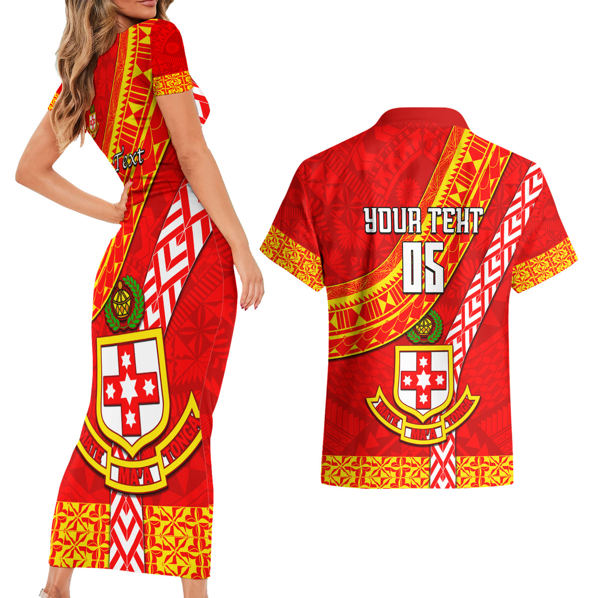 Custom Kolisi Tonga Couples Matching Short Sleeve Bodycon Dress and Hawaiian Shirt Tongan Kupesi Pattern LT05 - Polynesian Pride