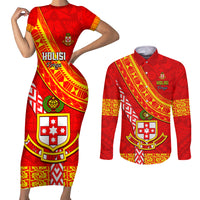 Custom Kolisi Tonga Couples Matching Short Sleeve Bodycon Dress and Long Sleeve Button Shirts Tongan Kupesi Pattern LT05 Red - Polynesian Pride