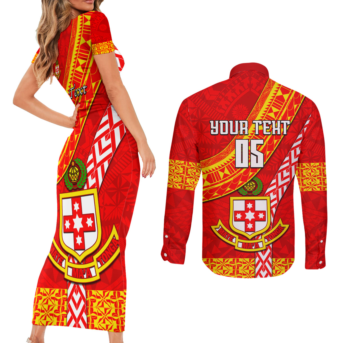 Custom Kolisi Tonga Couples Matching Short Sleeve Bodycon Dress and Long Sleeve Button Shirts Tongan Kupesi Pattern LT05 - Polynesian Pride